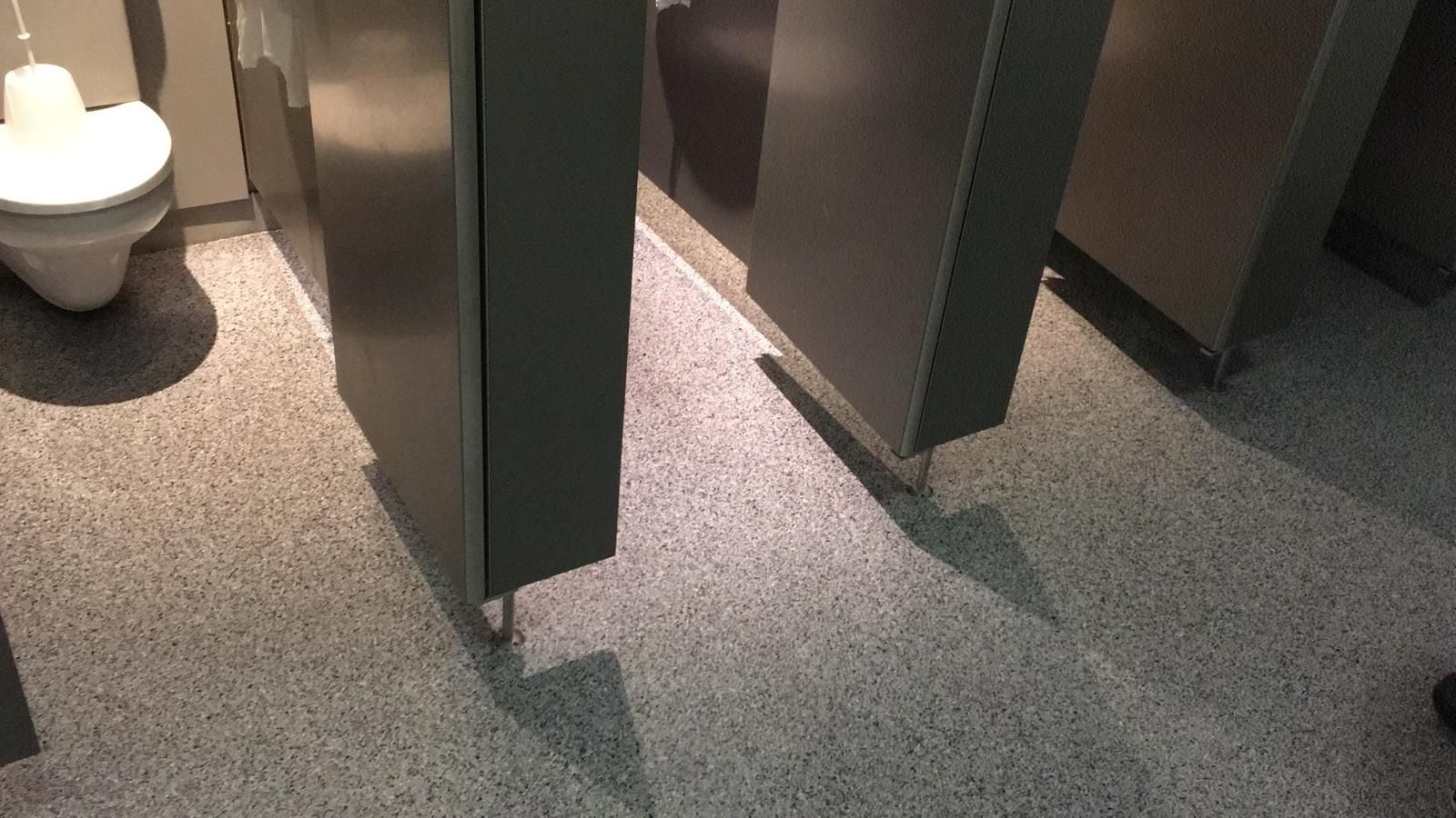 Speckled resin floor in a washroom